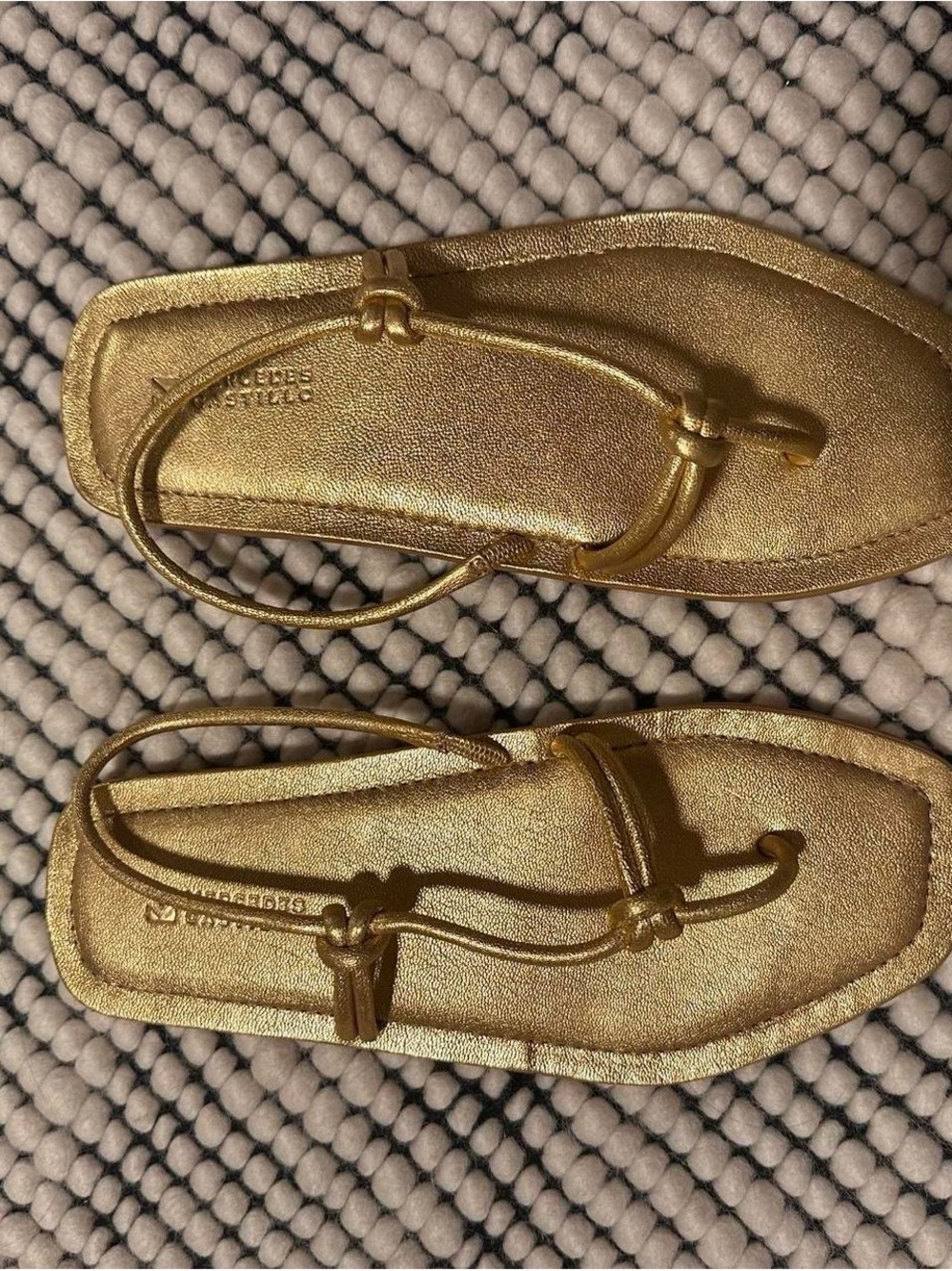 MERCEDES CASTILLO Metallic Gold Knotted Strap Sandals
